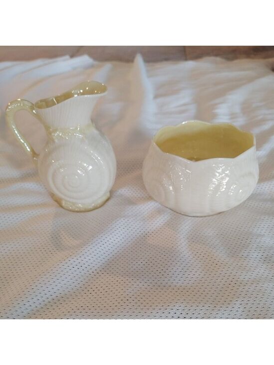 Belleek Other - Belleek NAUTILUS SHELL Porcelain CREAMER CREAM PITCHER & SUGAR Bowl